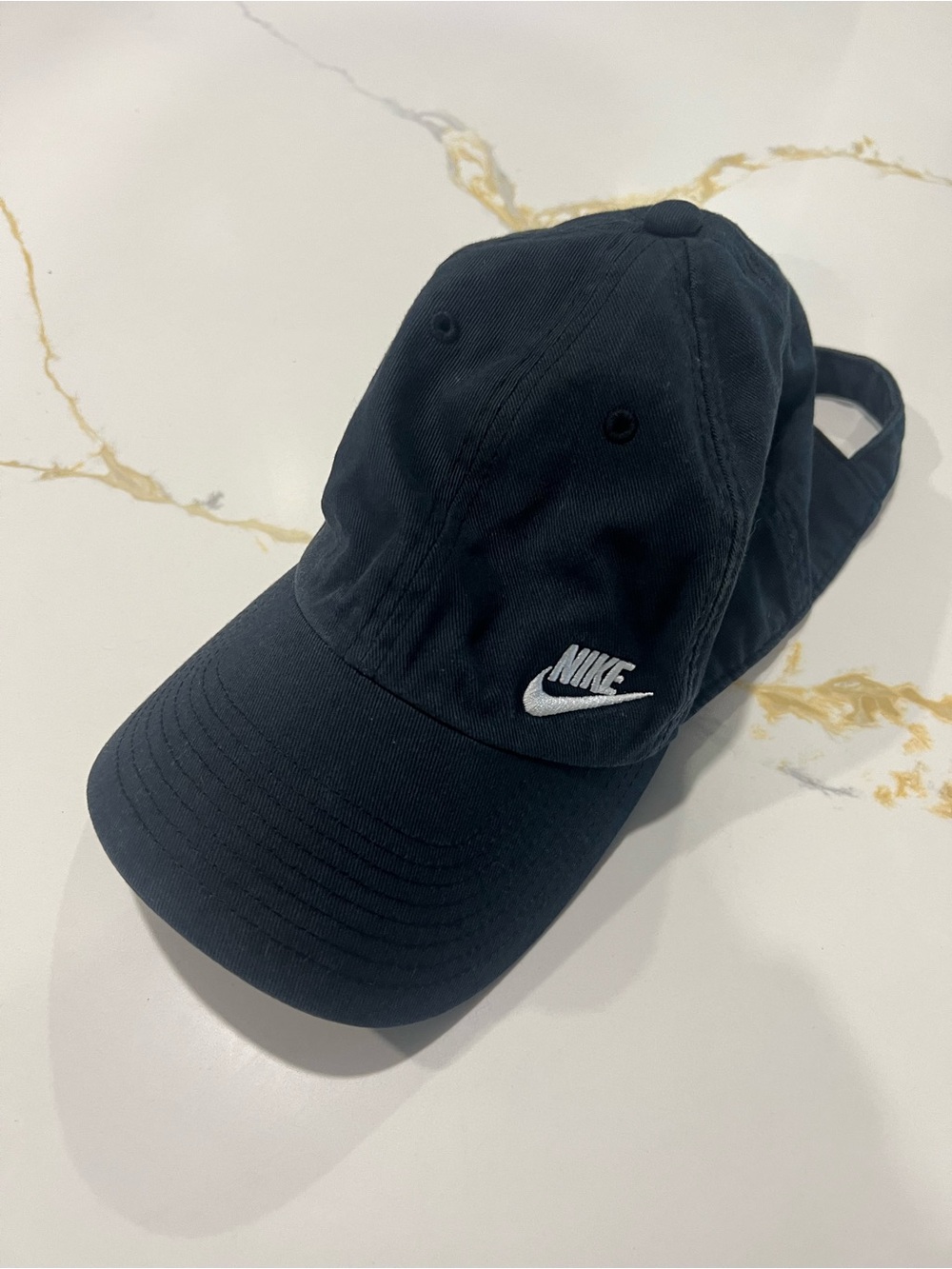 Nike Black Cap with White Swoosh Embroidery